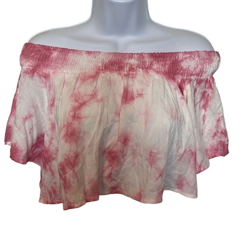 Kiwi & Punch Small Pink Tie Dye‎ Off Shoulder Ruffle Crop Top Beach Boho Coastal